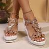 Fashion Rhinestone Butterfly Decor Chunky Platform Sandals Women Fashion Slip On Wedges Sandles Woman Lightweight Elastic Band Sandals