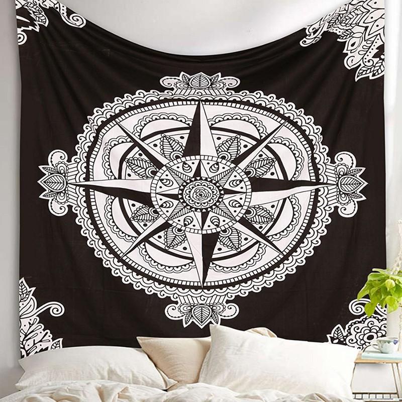 Black White Mandala Tapestry Bohemian Indian Floral Pattern Wall Hanging for Bedroom Living Room Dorm Decor Washable Wall