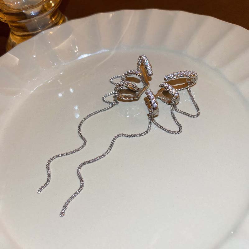 Сверкающий циркон, длинная цепочка с кисточками, зажим для ушей для женщин, модный простой без пирсинга, поддельные хрящи, манжеты для ушей, вечерние ювелирные изделия, подарки