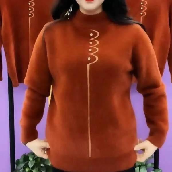 Зимний свитер для мам из флиса с утолщенной норкой 2025 года, женский свободный топ, короткая трикотажная нижняя рубашка