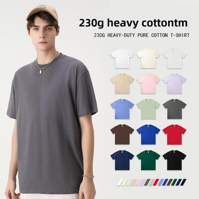 Мужская модная футболка с круглым вырезом, 230 г, плотный хлопок, короткий рукав, свободный крой, однотонный цвет