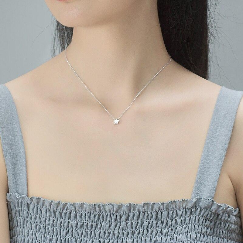 925 Sterling Silver Pentagram Charm Pendant Necklace Simple Clavicle Chain Star Necklace For Women Jewelry Gift S-N592