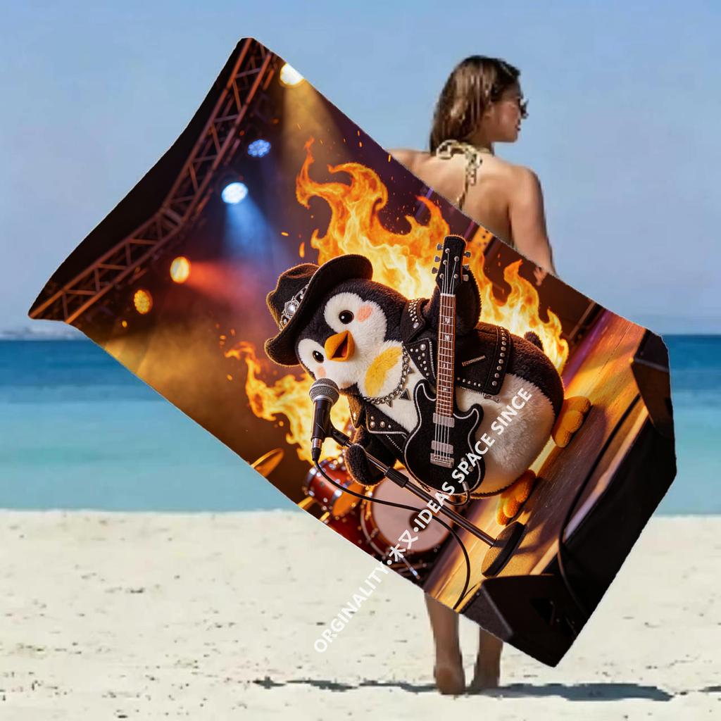 Rock Penguin Concert Beach Towel Patterned Sunscreen And Windproof Suitable For Swimming Pool Camping Travel