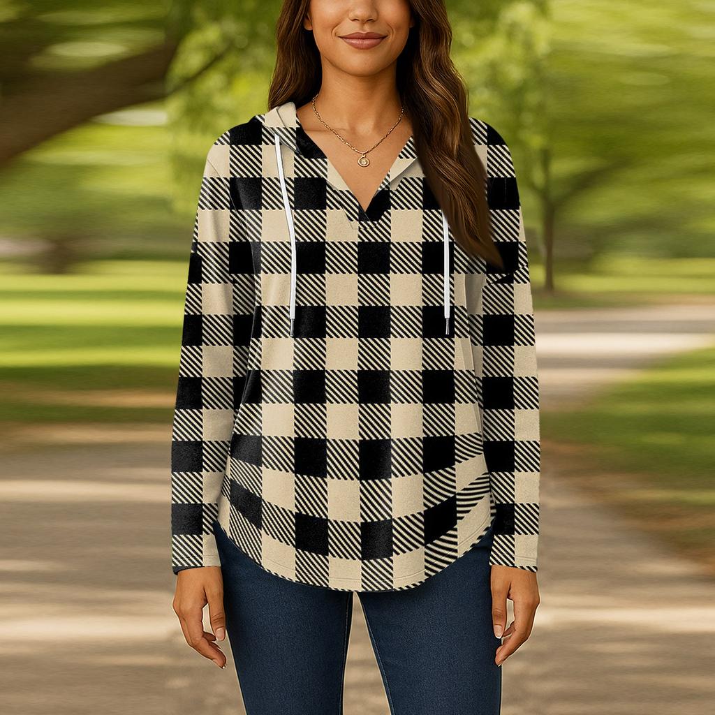 Женские модные толстовки с капюшоном V-образным вырезом с длинным рукавом и цветочным принтом на шнурке, повседневные свободные пуловеры