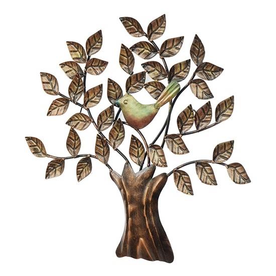 76 Cm Bird Sitting On Tree Wrought Iron Metal Hand Made Colourful Design Wall Hanging