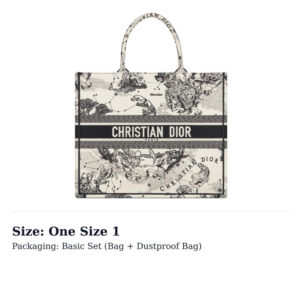 Dior Сумка-тоут BookTote с вышивкой, Сумка для покупок, Большая женская сумка на плечо, Бежевый/Черный M1286ZRHZ-M941