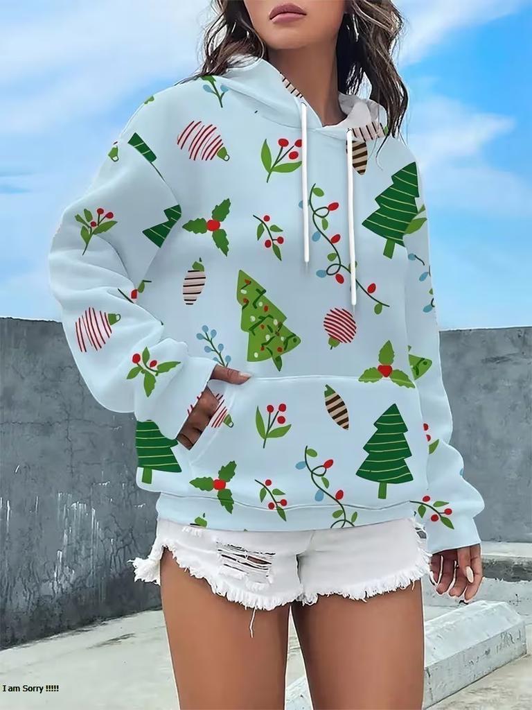 New autumn and winter long sleeved warm hoodie, 3D Christmas printed pullover, long sleeved hooded casual top