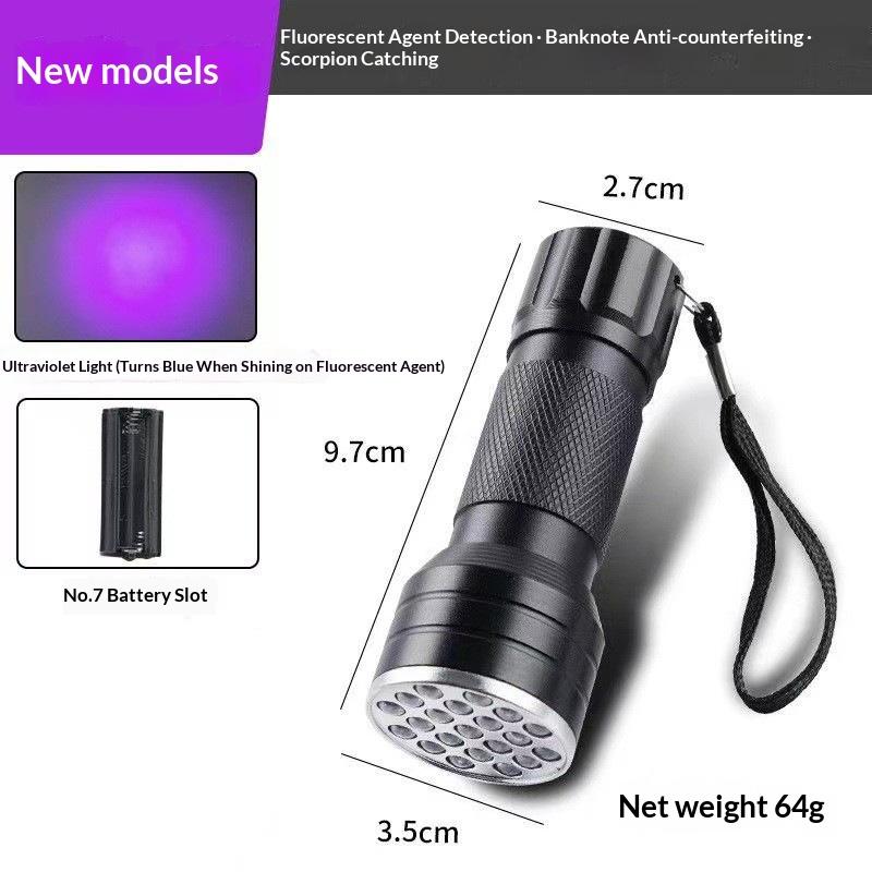 LED UV Collection: Purple Light Flashlight for Scorpion Detection, UV Inspection, Drying, and Banknote Verification — Mini Purple Light Torch