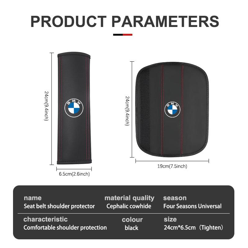 LNRGN1 2026 Car Sticker Leather Car Seat Safety Belt Shoulder Protection Padding For BMW E90 E60 E46 E39 F30 F10 E87 X3 X4 X5 X1 G30 G2