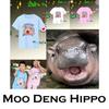 Moo Deng Tiny Baby Hippo Star Thailand Cute Pygmy Hippo Unisex Men Women Kid T-Shirt Print Short Sleeve Round Neck