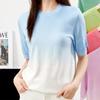 Повседневная трикотажная блузка с коротким рукавом для женщин, летние элегантные рубашки из ледяного шелка с круглым вырезом, градиентные цвета, модные офисные женские топы 27591