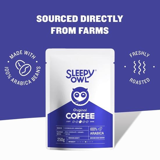 Молотый кофе Sleepy Owl для френч-пресса | 100% зерна арабики | Средняя обжарка - Оригинальный вкус | Грубый помол для свежего горячего и холодного заваривания | 250 г