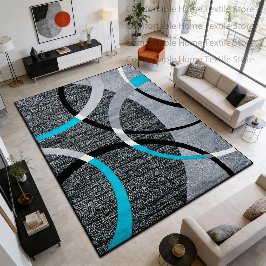 Modern Geometric Abstract Easy Clean Fluffy Rug Decoration Living Room Non-slip Soft Carpet Large Area Short Velvet Floor Mats