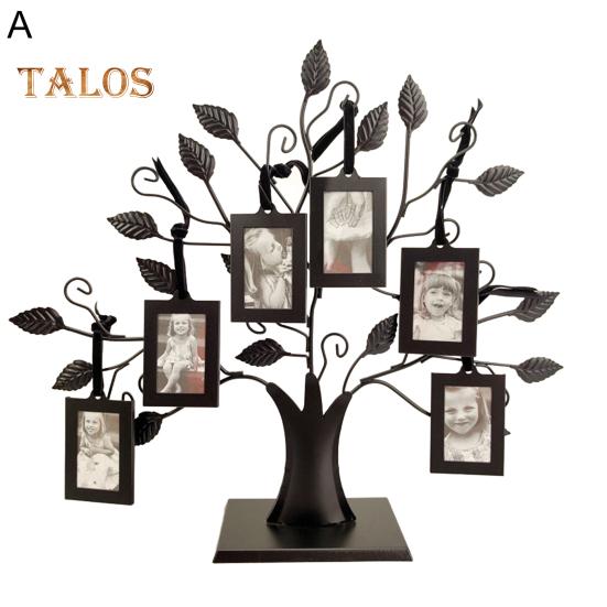 Фоторамка в виде семейного дерева, металлическая подставка для фоторамки в виде дерева с 6 декоративными рамками 1,77" x 2,56"/2,17" x 3,15" для декора настенного стола