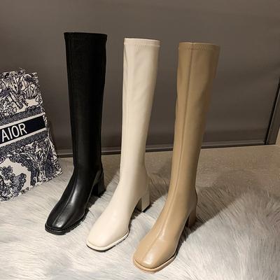 Новые зимние женские туфли-лодочки на каблуках, мотоциклетные сапоги, женские дизайнерские туфли до колена, модные туфли на высоком каблуке, на молнии, теплые зимние женские ботинки