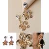 Metallic Gold Flower Earrings With Decorative Stones For Womens Fashion And Celebration