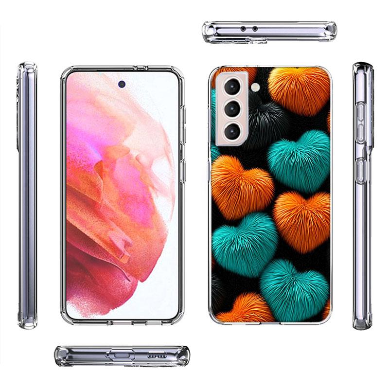 Пушистый Чехол-Сердечко Для Samsung Galaxy S25 Edge S24 S23 FE S21 S20 S10 Plus S22 S26 Ultra Чехол Прозрачные Чехлы TPU Capa Shell Co