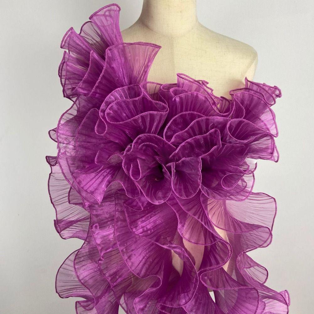 New Glossy Organza Lace Trim Fabric 13cm Wide 2yard Pleated Ruffles Material 3D Wedding Dress Sewing Accessories