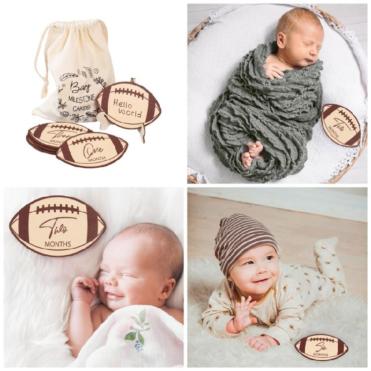Football Theme Baby Monthly Milestones Marker Card Infant Commemorative Calendar Card Record Growth Photography Props
