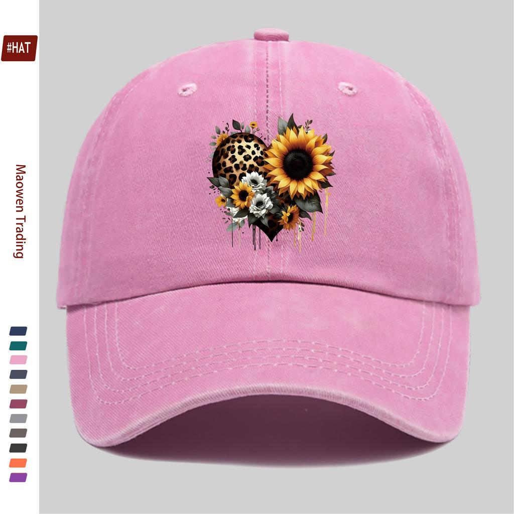 pc Leopard Print Heart and Sunflower Pattern Baseball Cap Casual Style Sun Hat Comfortable and Lightweight with Adjustable St