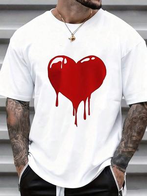 Белая Унисекс Футболка с Дизайном 'Сердце Капает' Streetwear Мода Графическая Футболка Повседневная Летняя