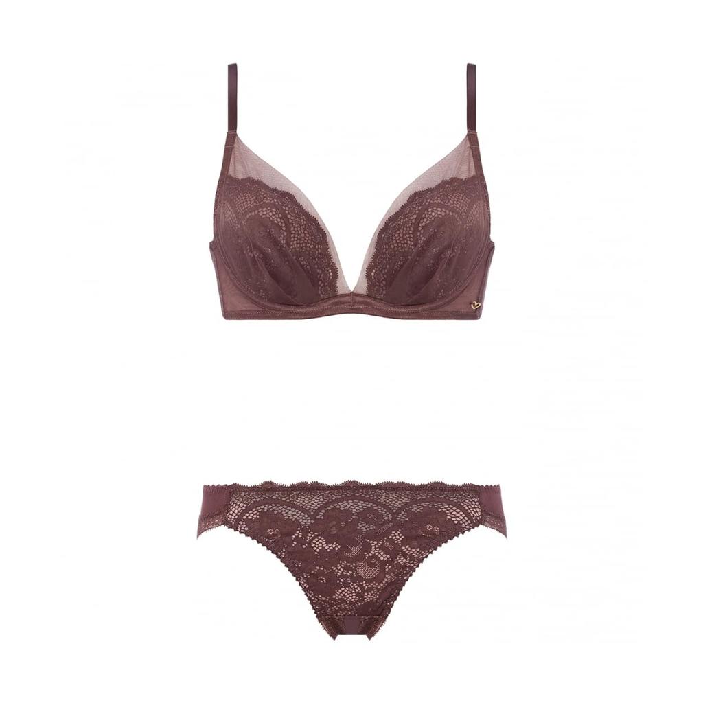 AMOSTYLE DeepV Bra Shorts Set 2 Classical Lace M003 B70M Size [AMOSTYLE] & (Brown)