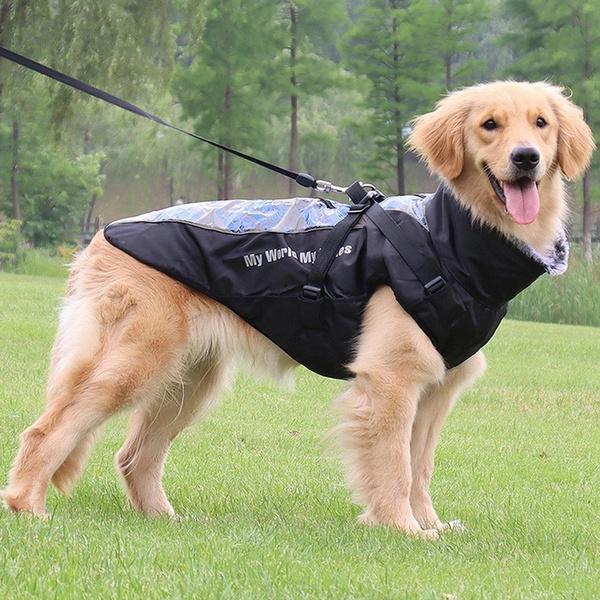 Одежда для больших собак, непромокаемый жилет для больших собак, осенне-зимняя теплая куртка с меховым воротником, пальто для собак французского бульдога