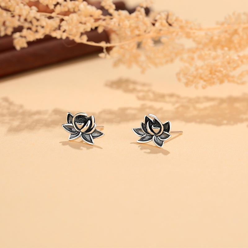 Новые китайские серьги-лотосы женские простые маленькие и свежие серьги в китайском стиле