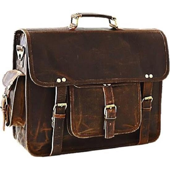 New 16 Inch Leather Messenger Bag for Men Handmade Vintage Laptop Computer Shoulder Brown Office Briefcase
