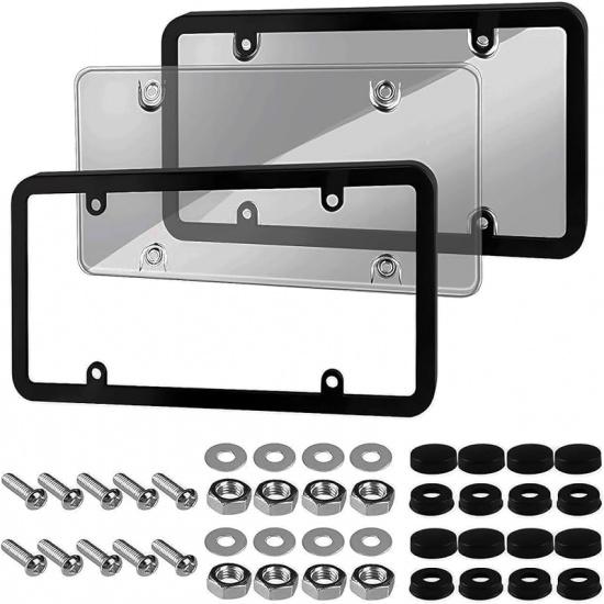 Wanheart 2 Pack Clear License Plate Covers - Unbreakable ABS Car Tag Protectors With 4 Holes, Rust-Proof Transparent Shields, Easy Tallation,