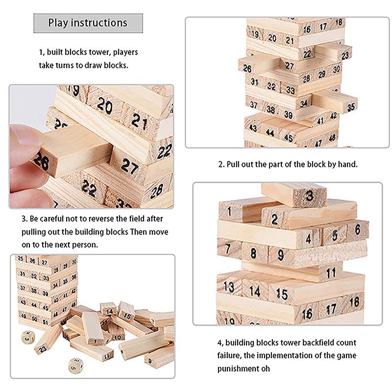Solid Wood Puzzle Fun Stacked Height Tower Building Blocks Jenga Parent-Child Interactive Board Game Family Entertainment Toy
