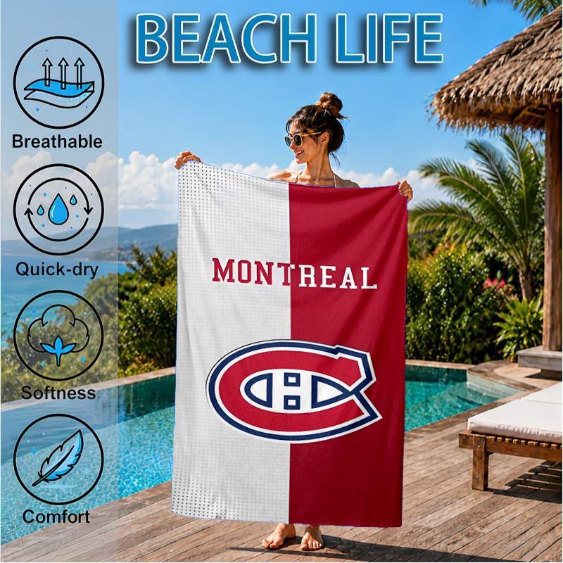 Пляжное полотенце хоккейной команды Montreal Canadiens, Супермягкая микрофибра, Идеальный подарок для нее/него, На день рождения, Для бассейна, пляжа, путешествий, Декор для пляжной вечеринки