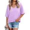 2026 Spring/Summer Casual Solid Color Patchwork Three-Quarter Sleeve V-Neck Loose Women's Top