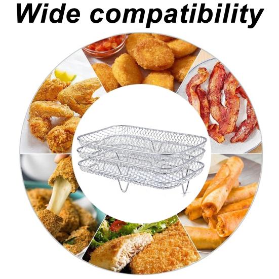 3-Layer Square Round Rectangle Air Fryer Rack Set Stainless Steel Dehydrator Rack with 4 Silicone Feet Anti-Scald