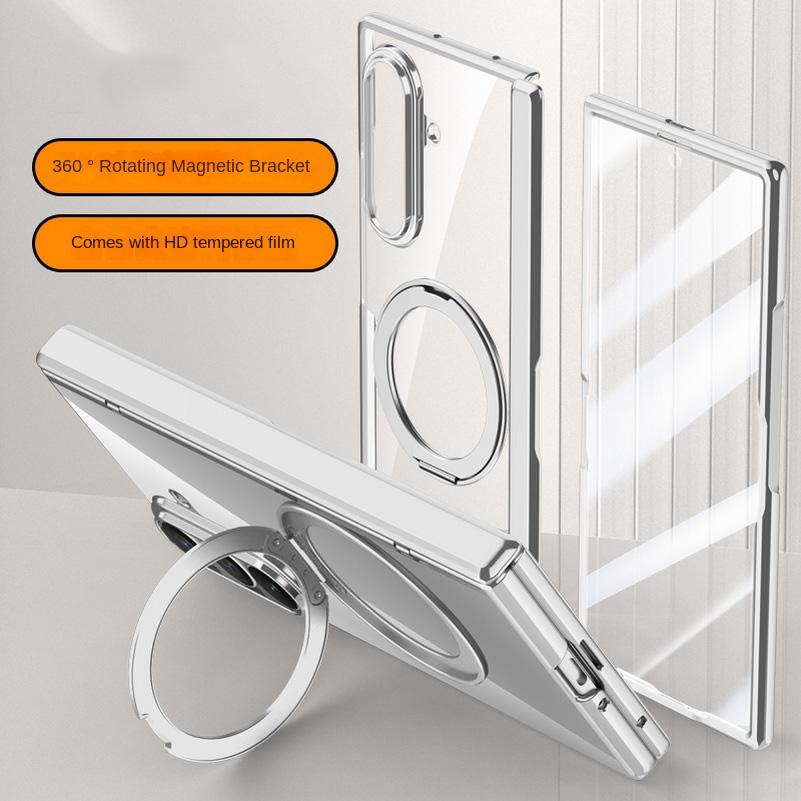 Металлический держатель-кольцо Магнитный чехол Magsafe для Samsung Galaxy Z Fold 7 Пружинный шарнир с защитной крышкой из закаленного стекла