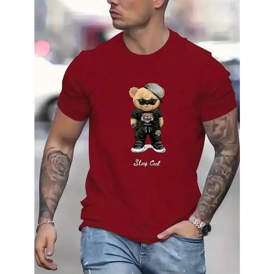 Футболка из хлопка с принтом Cool Bear, мужская футболка с рисунком из хлопка, летние повседневные и удобные футболки, мужская одежда
