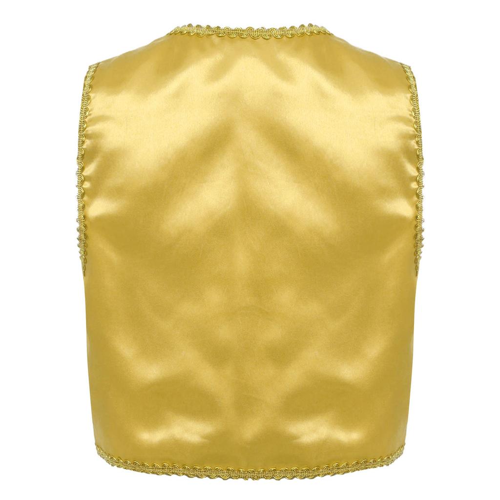 Мальчики Сказочный Косплей Жилет Открытый Спереди Золотая Плетеная Отделка Жилет Для Переодевания