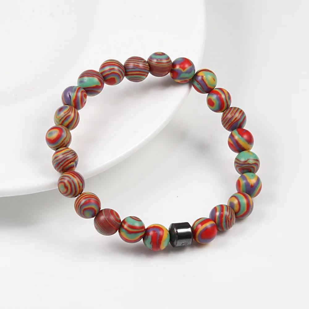 Малахитовый браслет из бусин, цилиндрический, из натурального камня, браслеты, высококачественный энергетический браслет, классический ниточный браслет, ювелирное изделие, pulsera