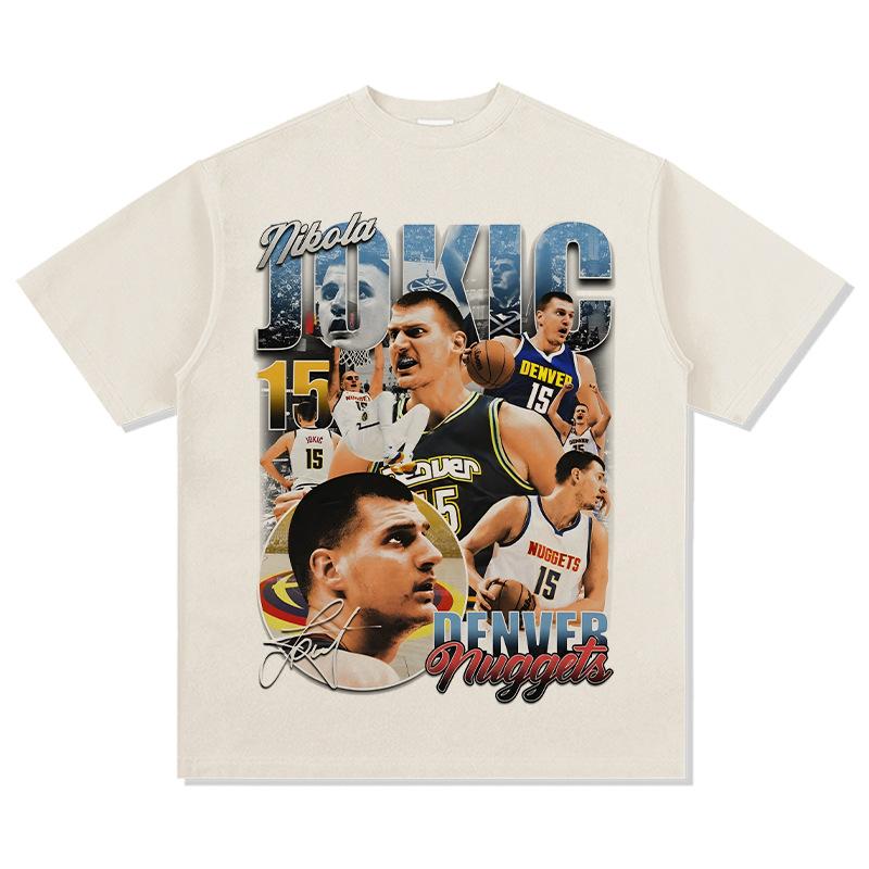 Новая футболка Никола Йокича Черная / Белая Футболка с круглым вырезом Хлопковая футболка Мужская и Женская Для фаната баскетбола С коротким рукавом Топ Инс Y2k Горячая распродажа