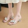 Flowers with Heel Slides Clear Women's Slippers and Ladies Sandals Sexy Crystals Korea Style Low Price 2025 Trend Stylish Shoes