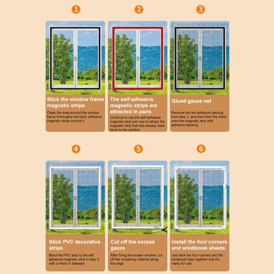Магнитная противомоскитная сетка на окна, дышащая, клейкая, монтаж без сверления, для домашнего офиса, спальни, защита от мух, сетка для оконной рамы, занавеска