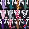 Barry.Wang Mens Tie Set Jacquard Striped Silk Necktie Pocket Square Cufflinks Set