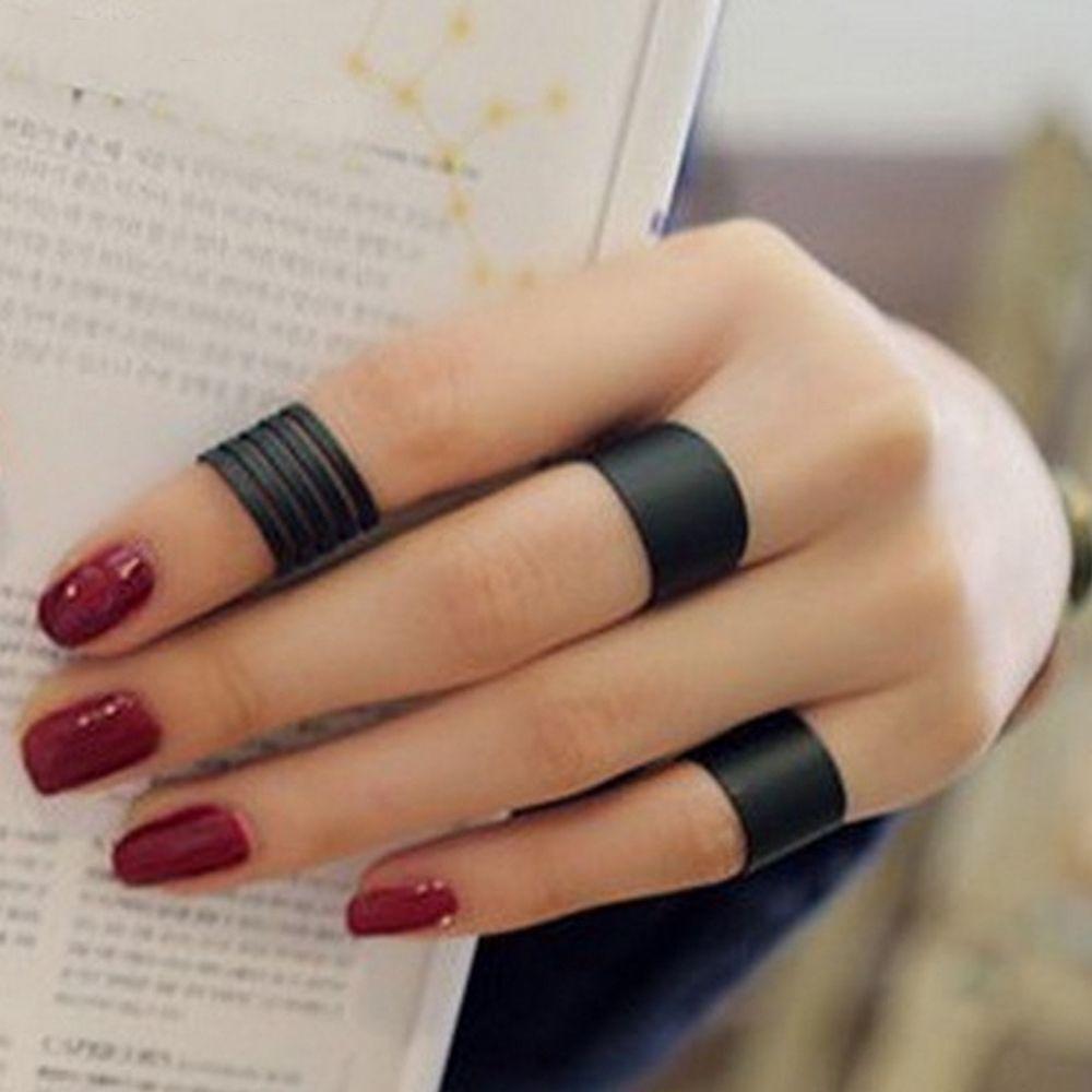Trendy Finger Open Band Above Stack Ring Set Knuckle Ring Black Midi