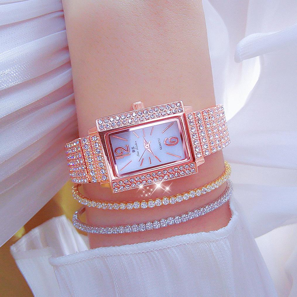 BEE SISTER BS Ladies Wrist Square Dial Watches Dress Gold Watch Women Watches Stainless Steel Silver Clock Women Femme Quartz Watches