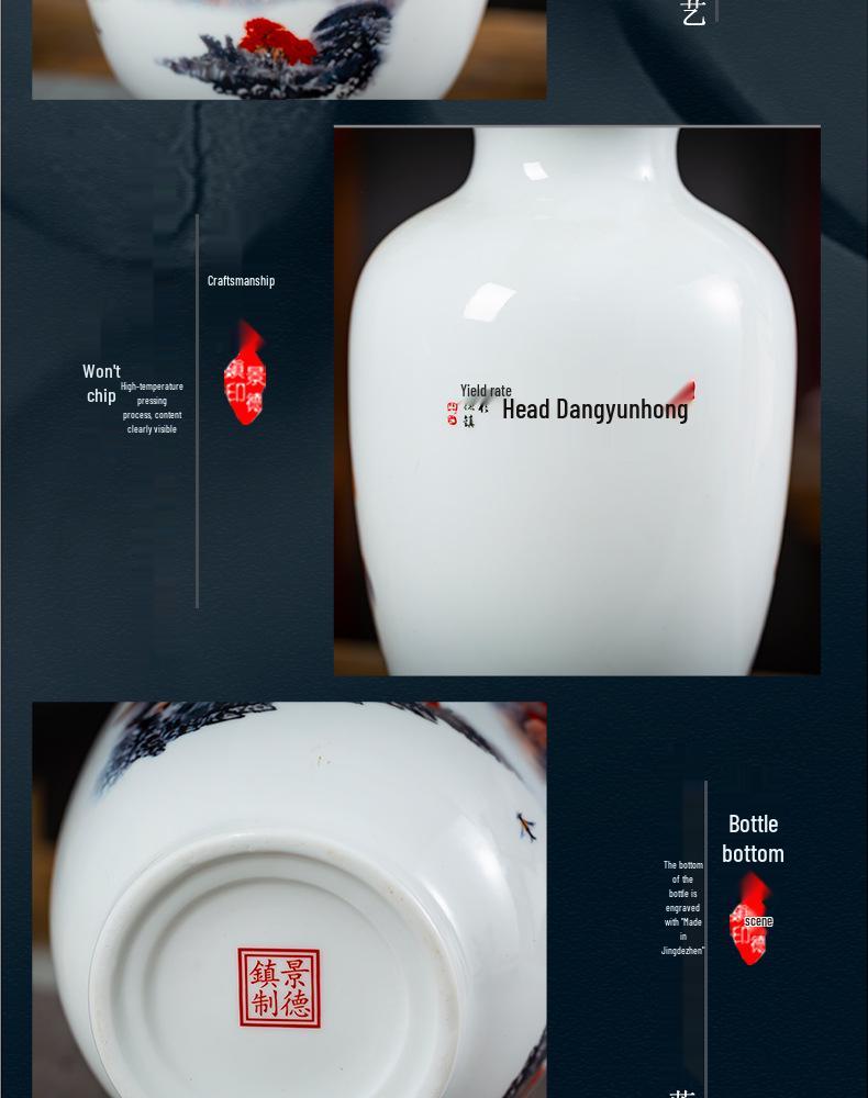 Good Fortune Jingdezhen Ceramic Vase Set: 3-Piece Décor for Living Room, Curio Shelf, or TV Cabinet