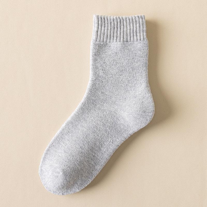 Женские осенне-зимние махровые носки - на бархатной подкладке, толстые, средней длины, однотонные, теплые, в стиле полотенца.