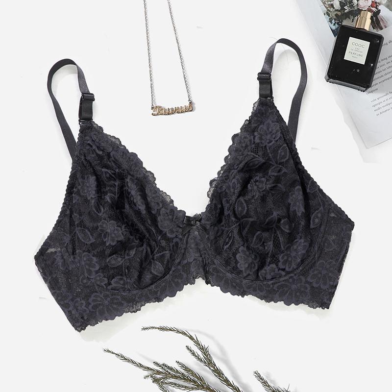 Женский бюстгальтер больших размеров, черное, белое, цветочное кружевное нижнее белье с косточками, ультратонкое, дышащее, 38D, 40D, 42D, 44D, 40C, 42C, 44C, полная чашка