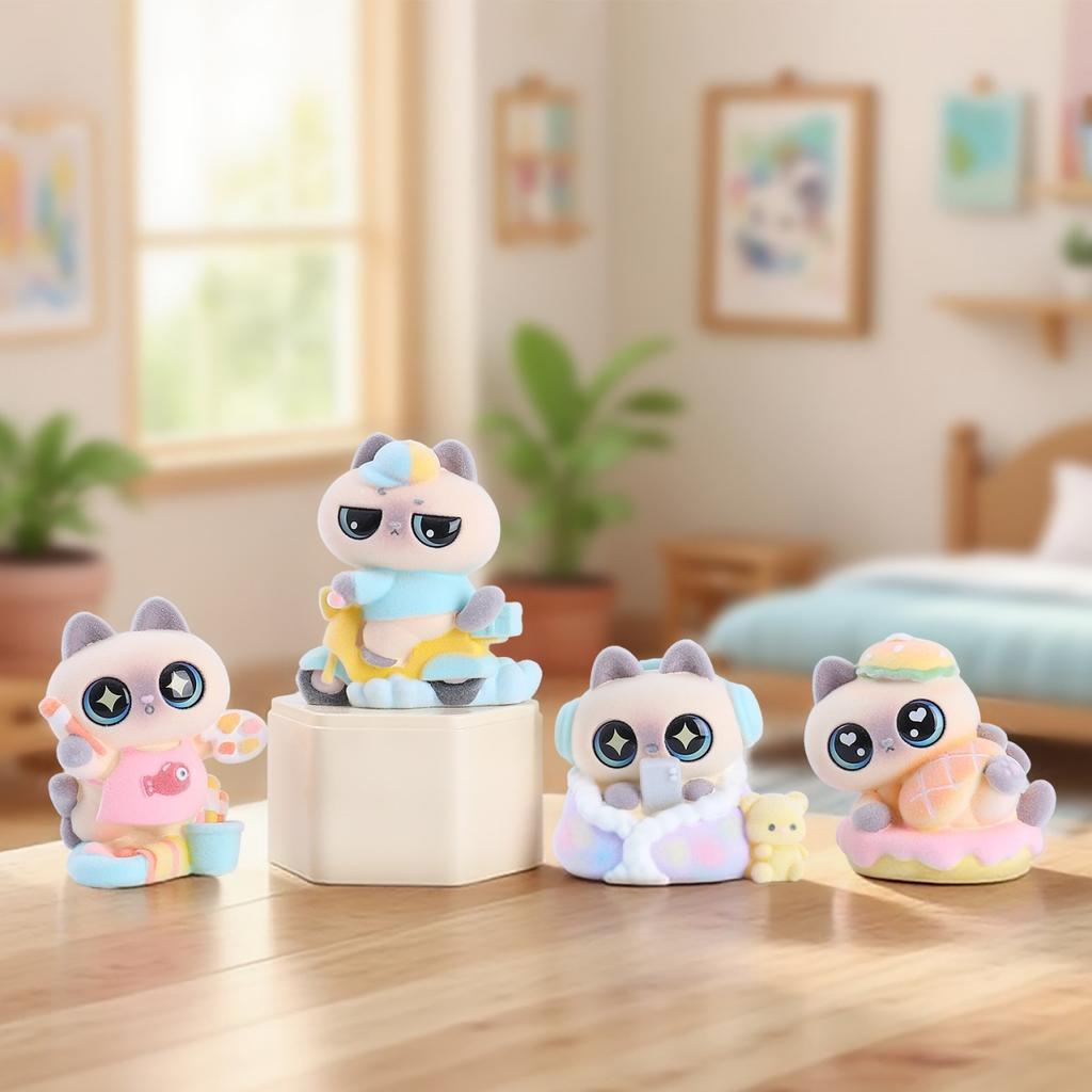 Розовый Маленький Сиамский Кот Фигурка Игрушка из Секретной Коробки Настольное Украшение Mystery Guess Bags Игрушки Фигурки Животных Подарок на День Рождения Рождество