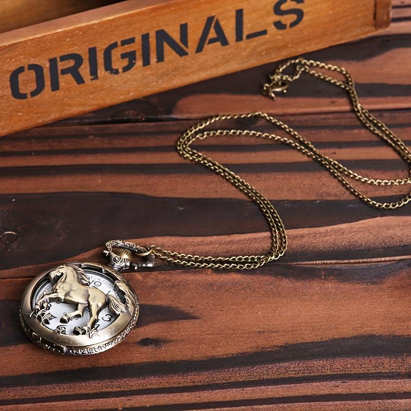 Винтажные Полые Лошади Милое Животное Карманные Часы Древний Медный Цвет Ожерелье Подарок Карманные Часы