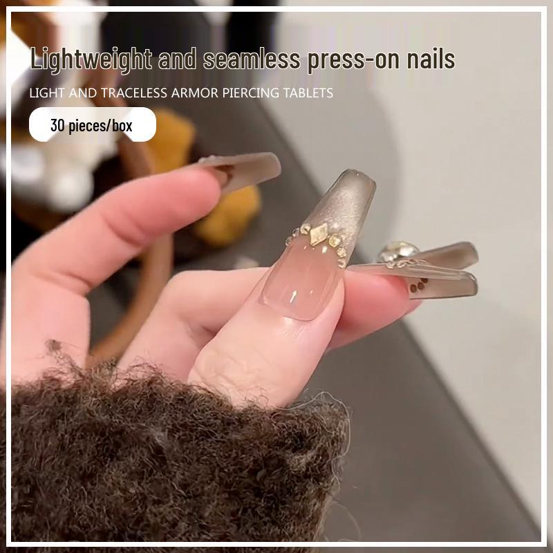 Xiaohongshu Trendy Cat-Eye Glitter Nail Art, Removable Handmade Nail Patches for a Spicy Look
